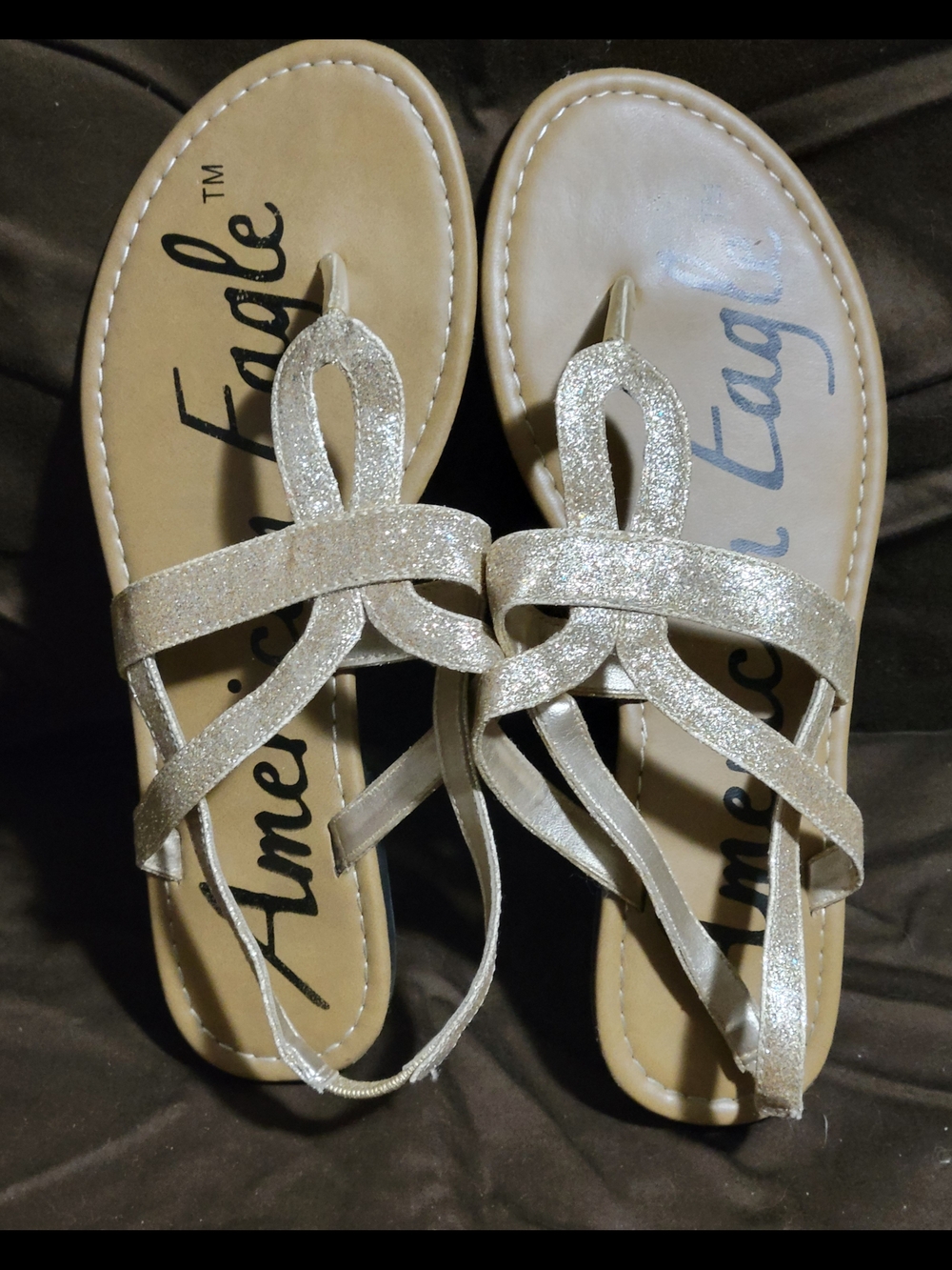 American Eagle Outfitters Gold Glitter Loop-Strap Thong Sandals
